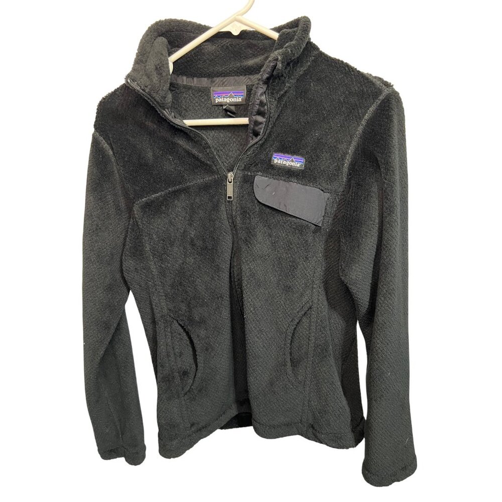 Patagonia Womens Black Fleece Full-Zip Jacket Size M With Pockets